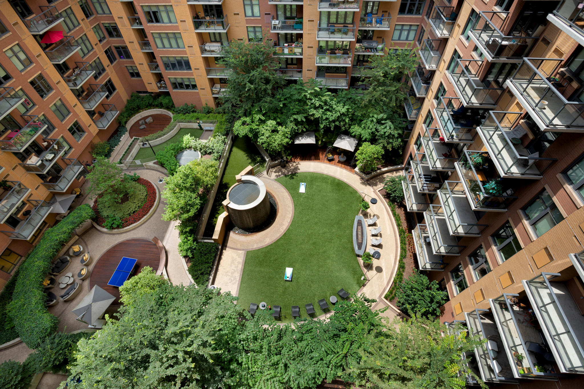 Center courtyard with games,gated pet park and relaxation area