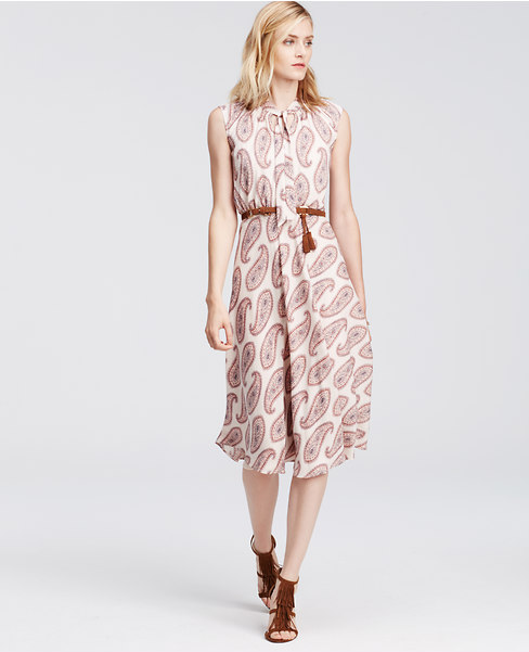 Paisley Chiffon Tie Neck Midi Dress