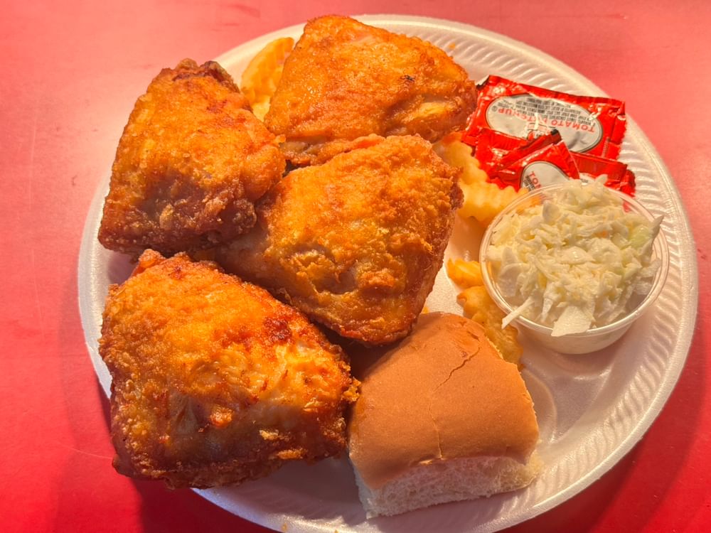 4 PC Thigh Dinner Includes Fries,Slaw & Roll