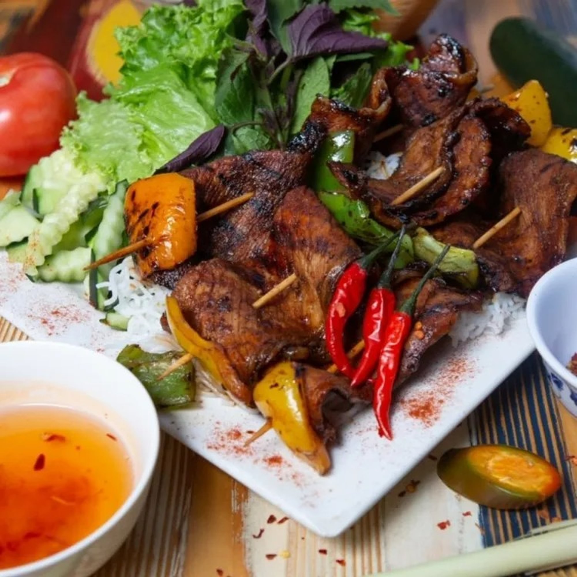 Satay Pork with Chilies Lime Sauce