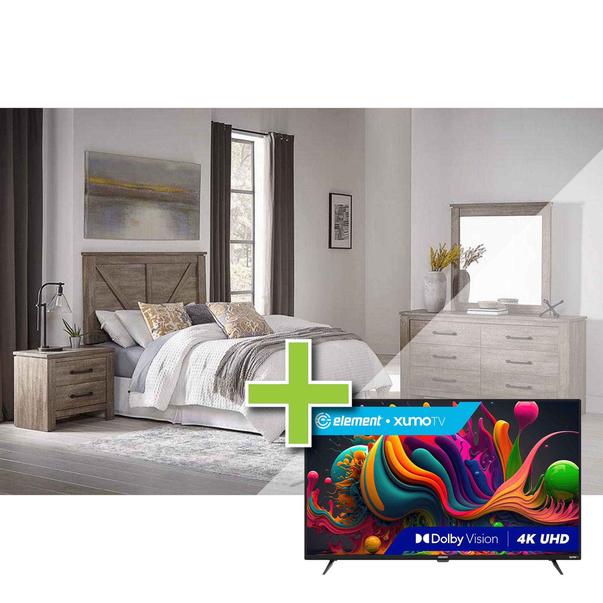 Queen Adorna Bed w/Element 50" TV, Dresser, Mirror, Nightstand