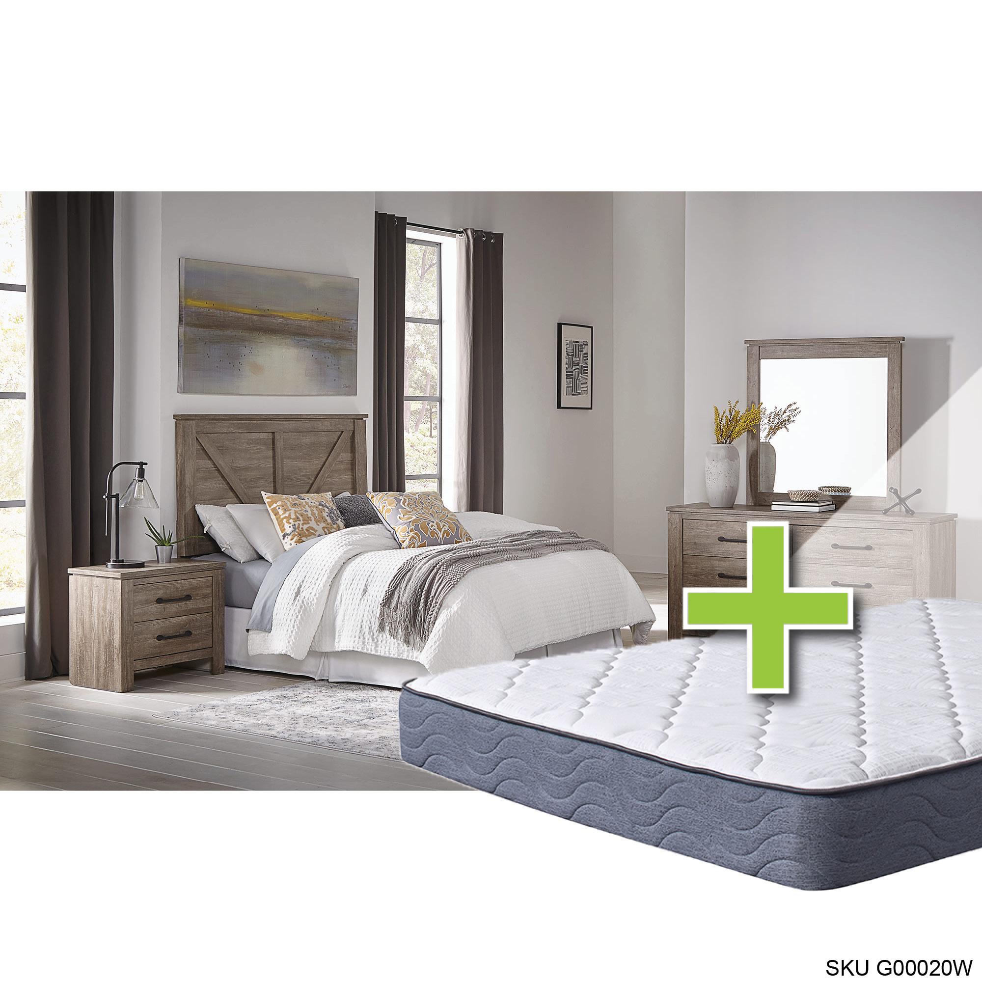 Queen Adorna Bed w/9.5" Tight Top Extra Firm Mattress & Dresser, Mirror, Nightstand