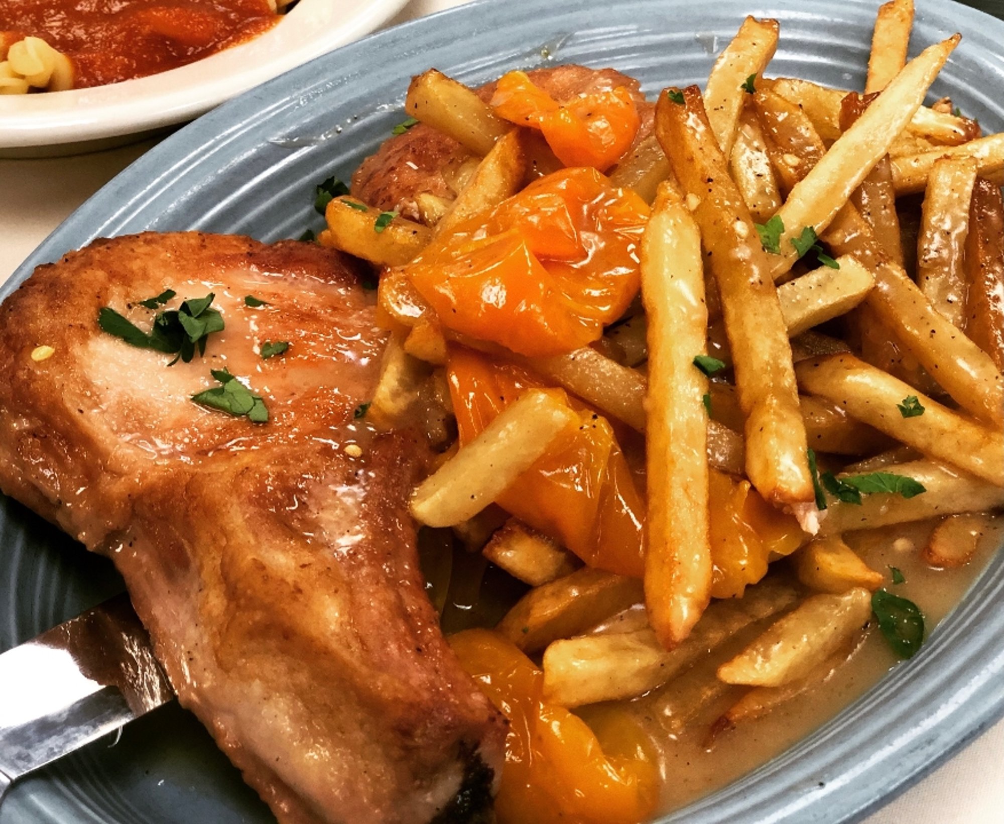 Pork Chop With Vinegar Peppers & Fries