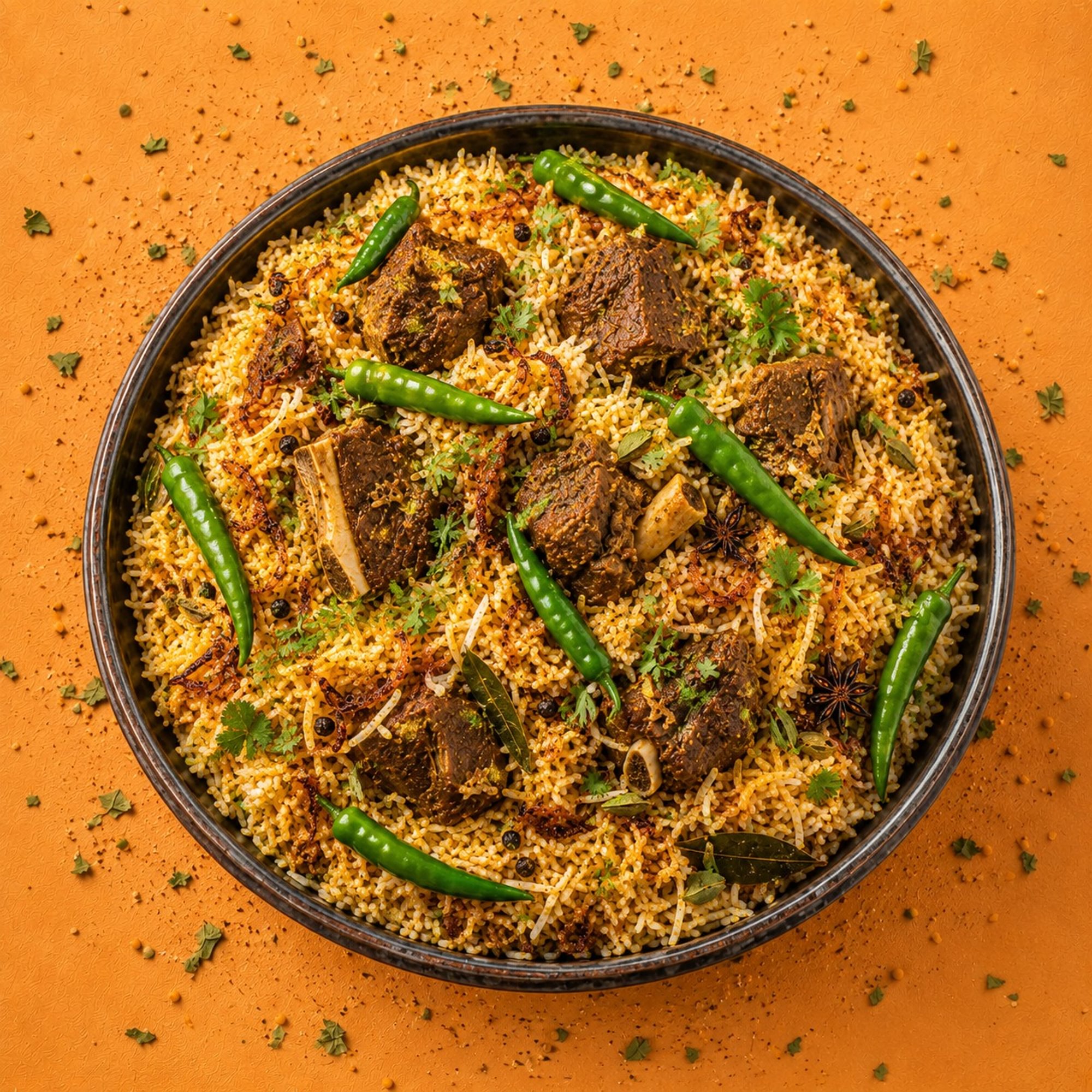 Green Chili Goat Biryani