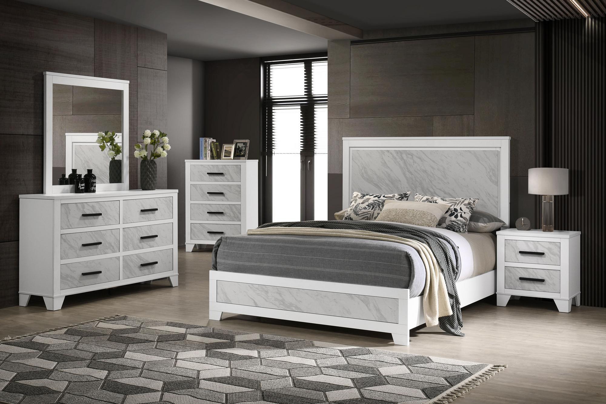King Darlene Bed w/Dresser, Mirror Dresser, Nightstand