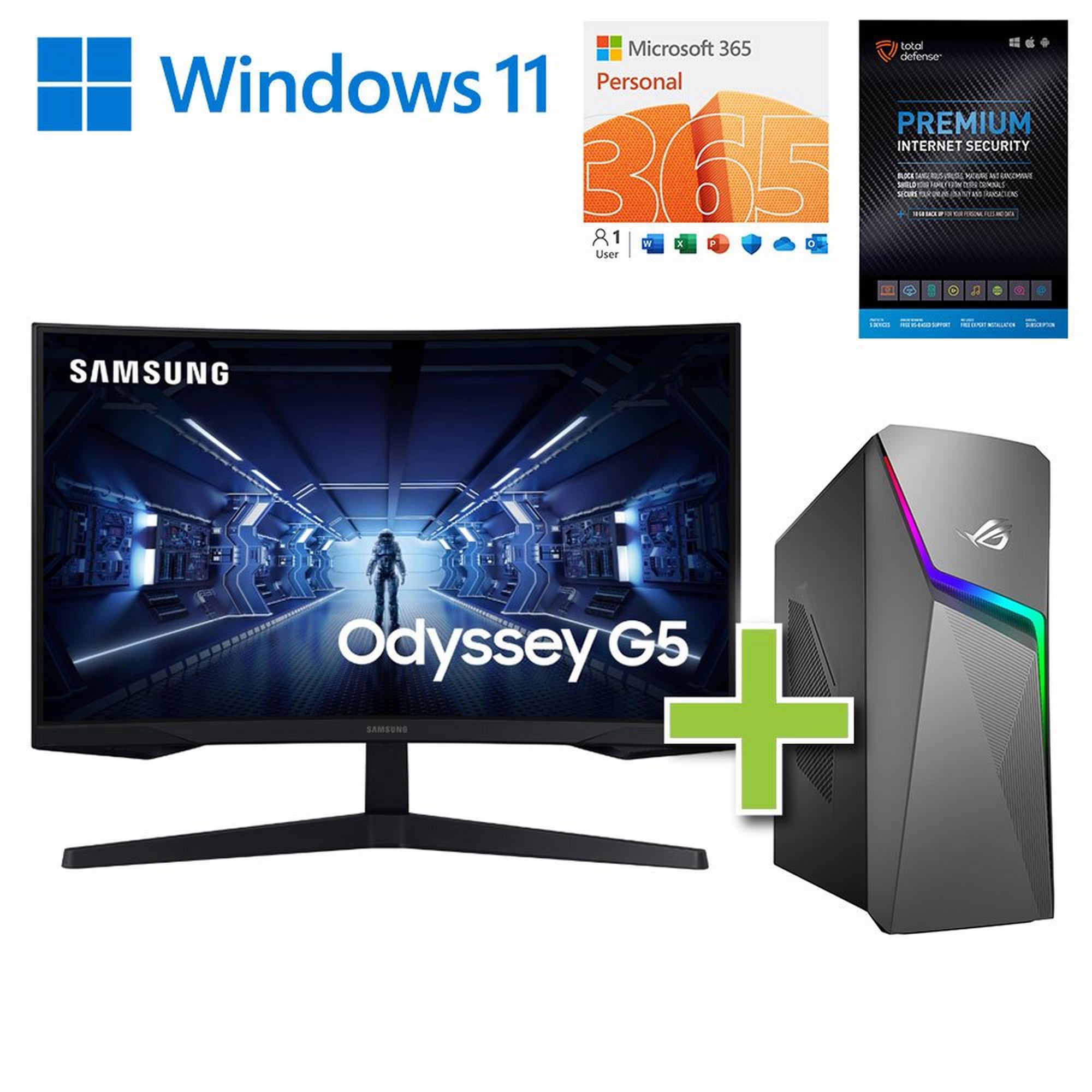 ASUS Gaming Desktop w/ Total Defense Internet Security, Microsoft Office 365 & 27" Curved Monitor