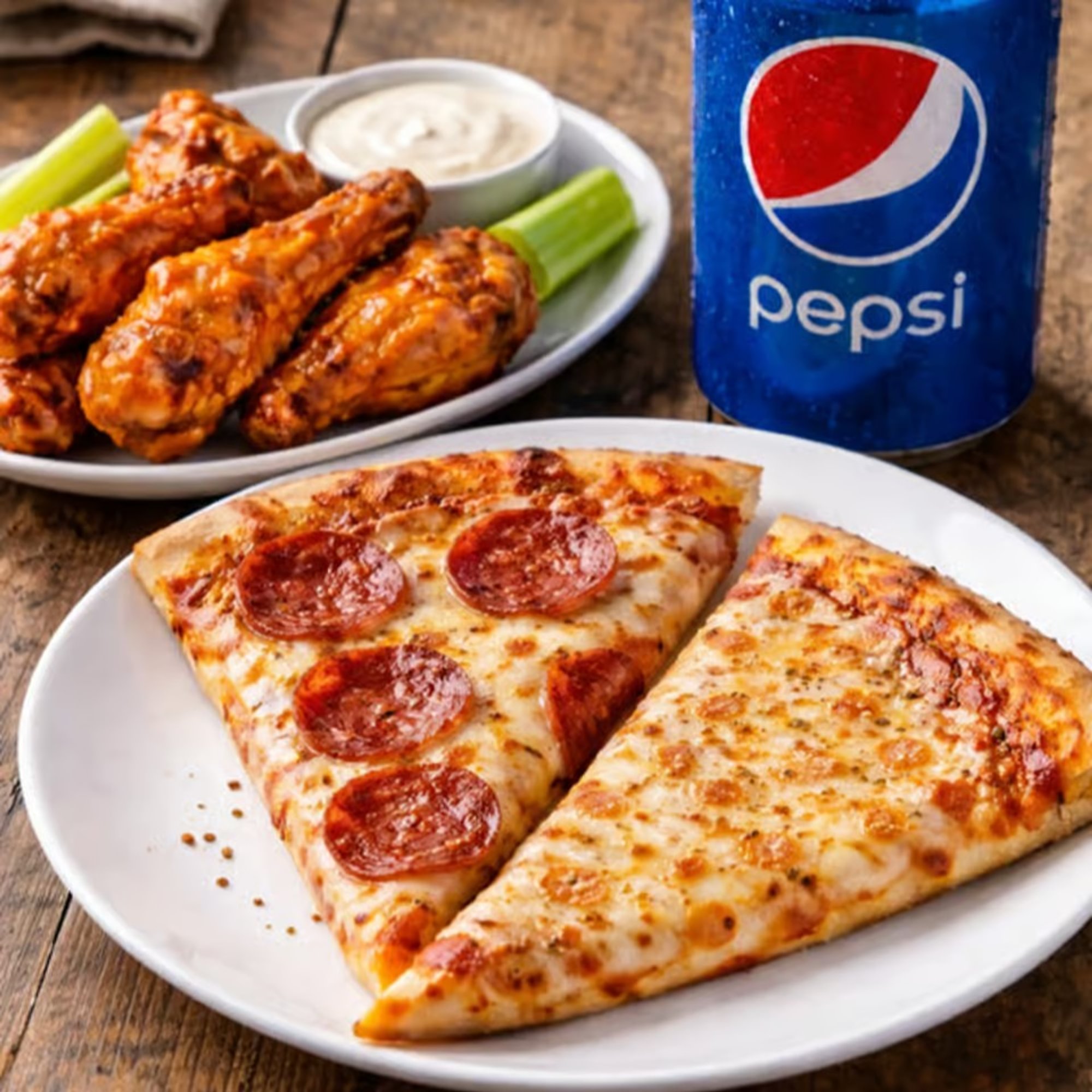 Cheese Pizza Slice, 6 Wings & Soft Drink Lunch