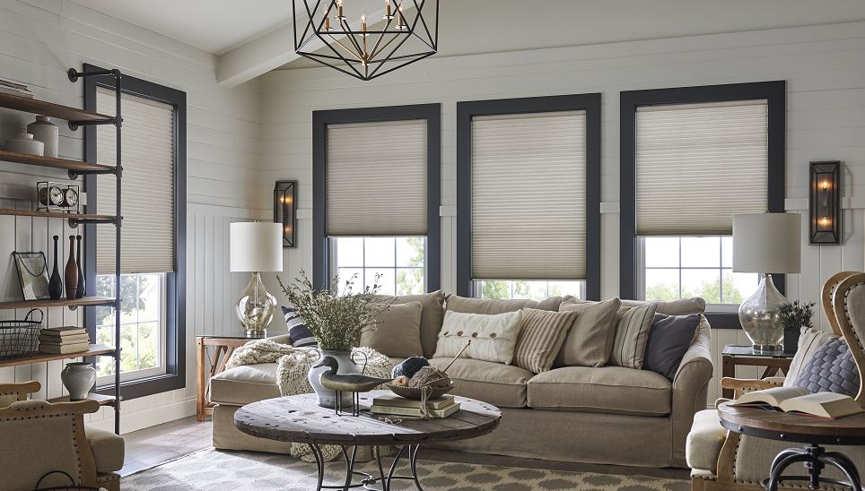 These stunning Honeycomb Shades by Budget Blinds of Los Gatos in this living room are everything! The textured shades create an effortlessly modern look that can be incorporated into any room of your house.  BudgetBlindsLosGatos  WindowWednesday  HoneycombShades  FreeConsultation