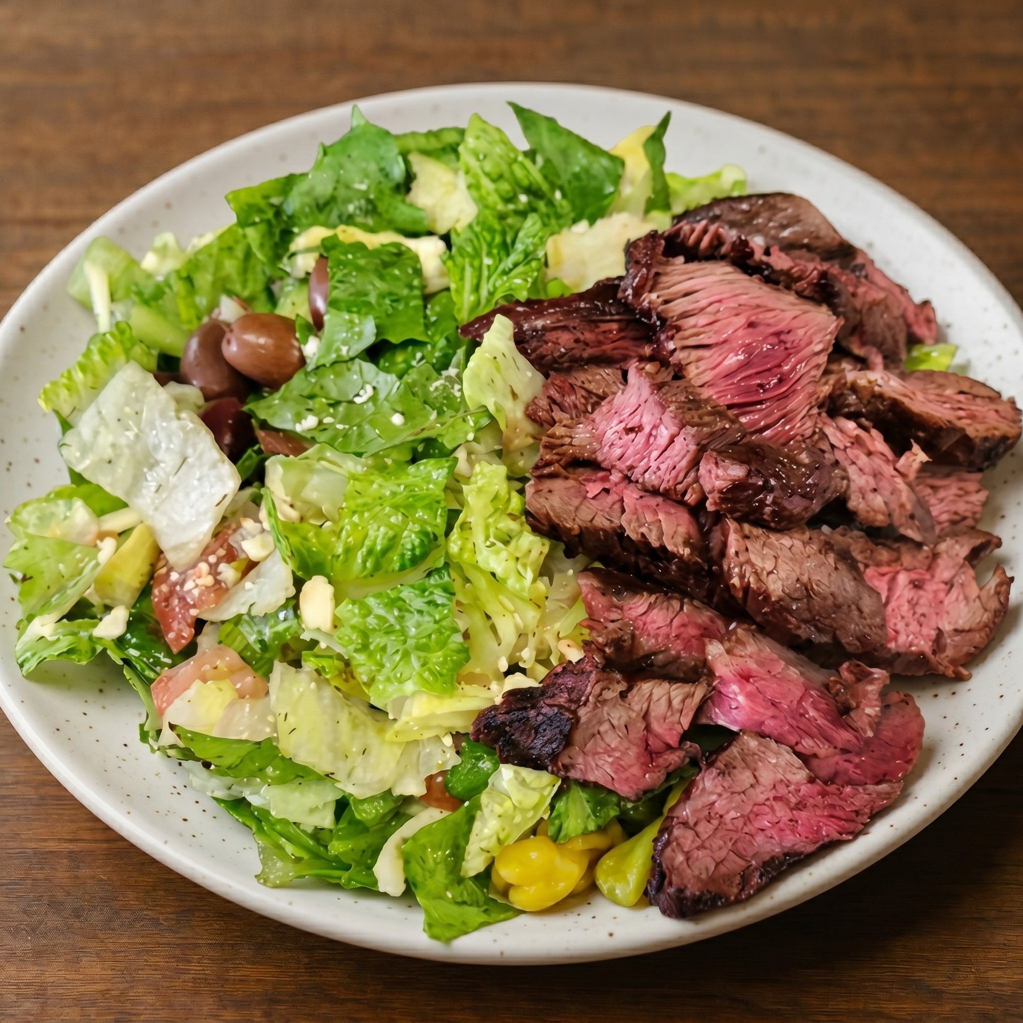 Sliced Steak Over Greek, Caesar or Leaf Salad