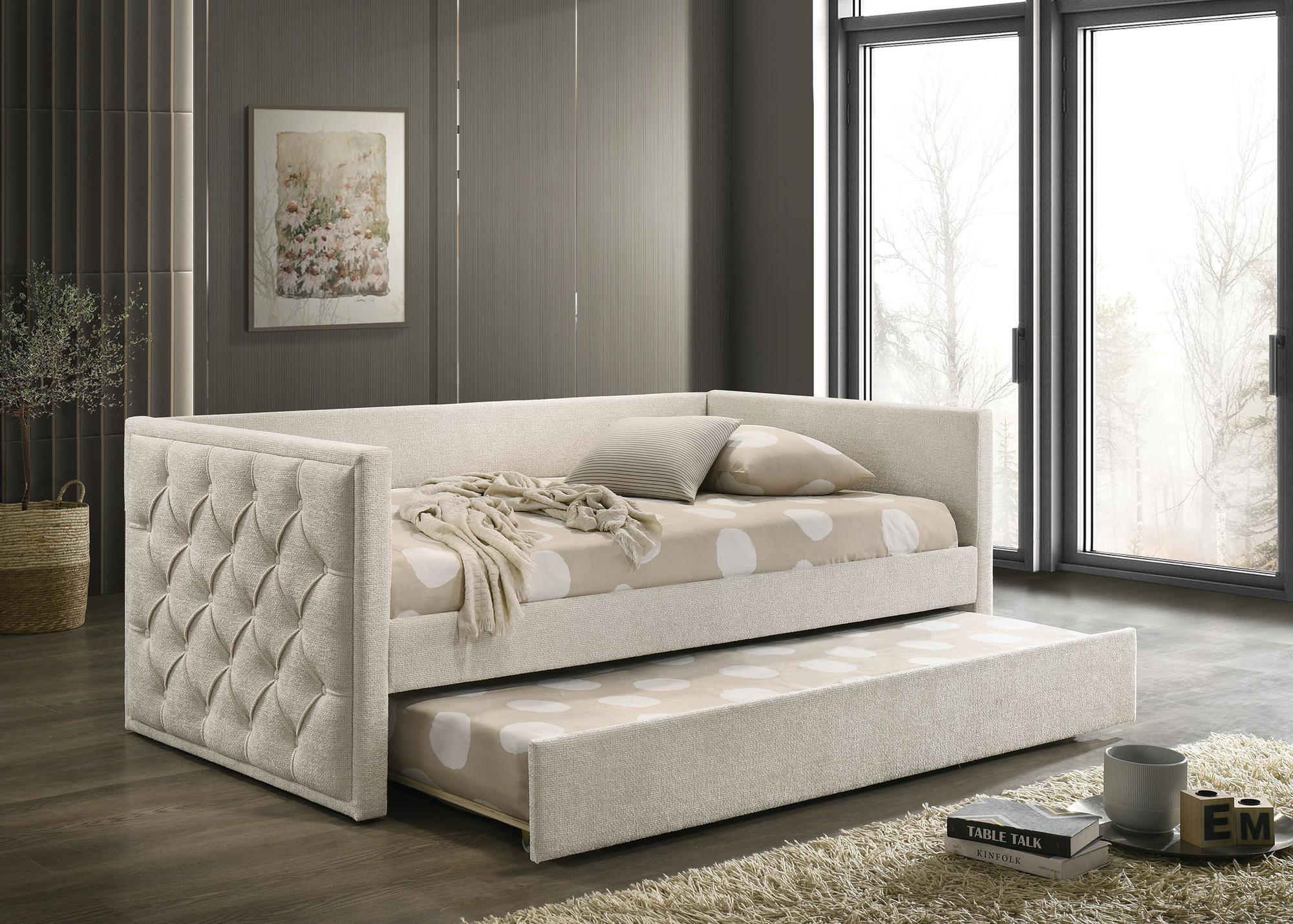 Renzi Twin Daybed with Trundle & Two 8" Memory Foam Mattresses - Gray