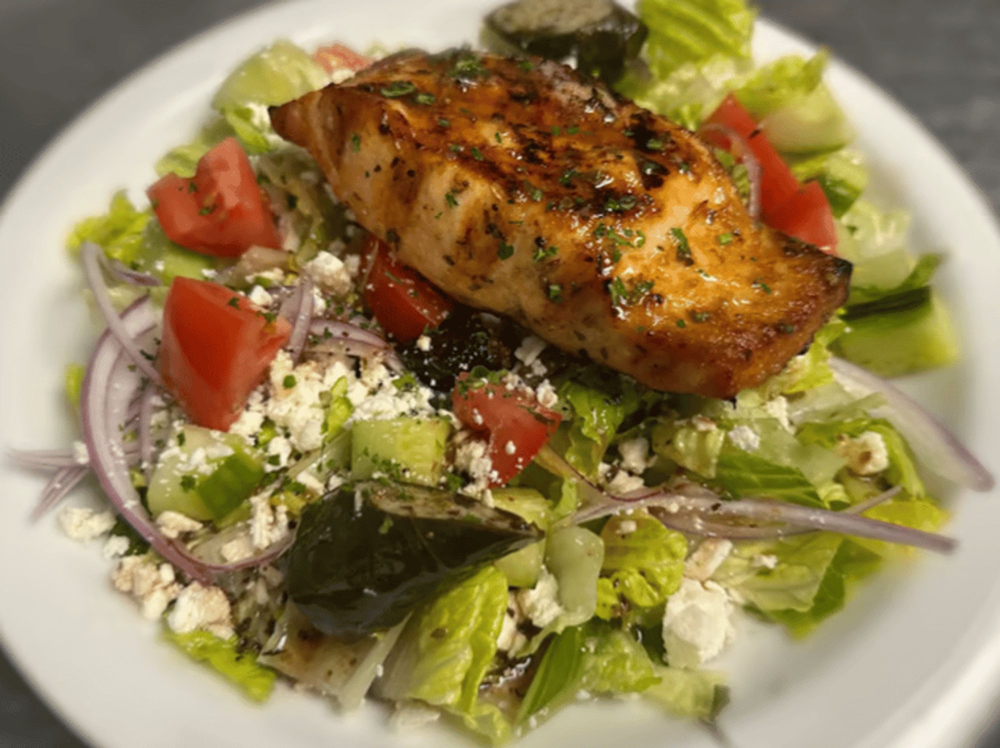 Salmon Greek Salad Lunch