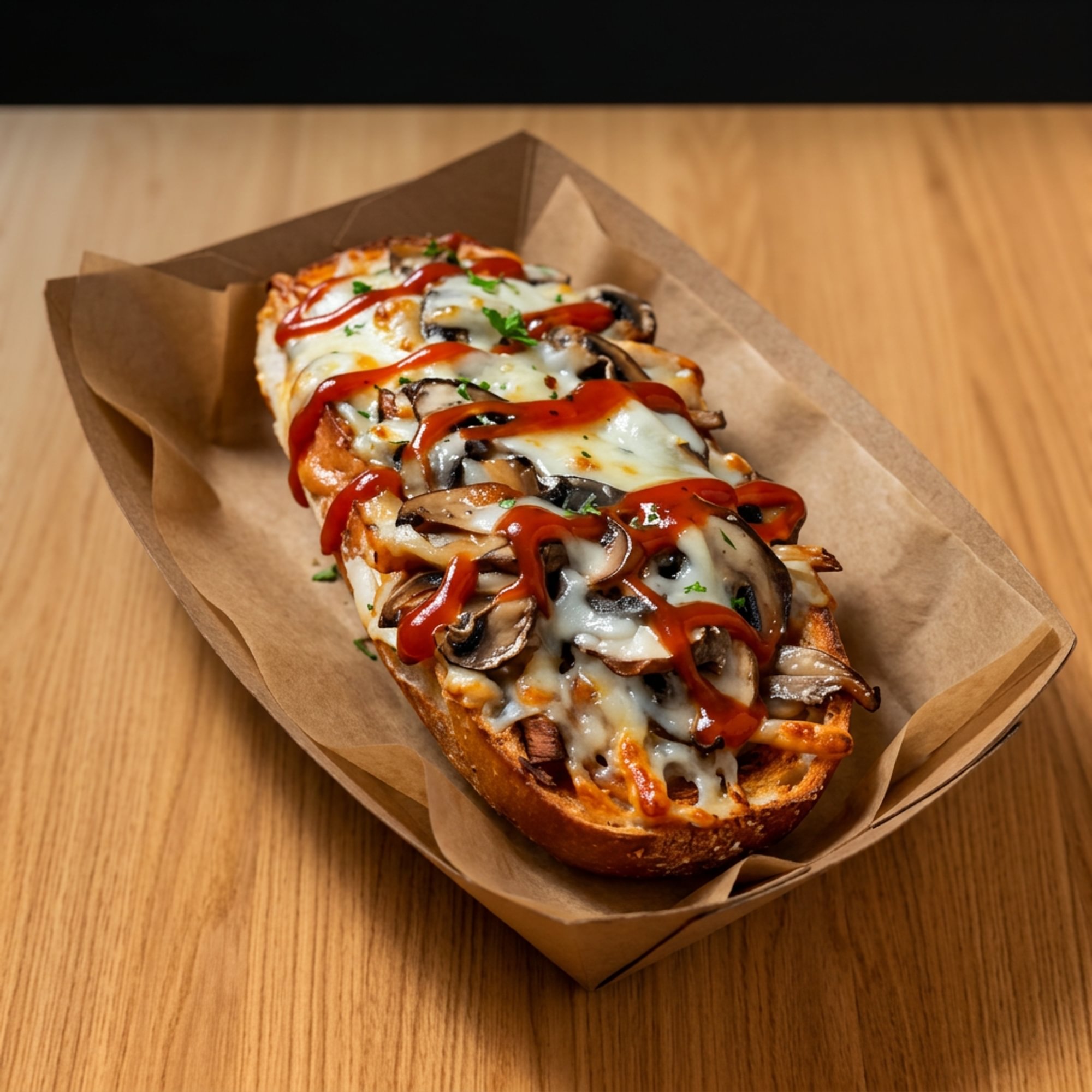 Zap Zap Baguette, Cheese, Mushrooms, Ham