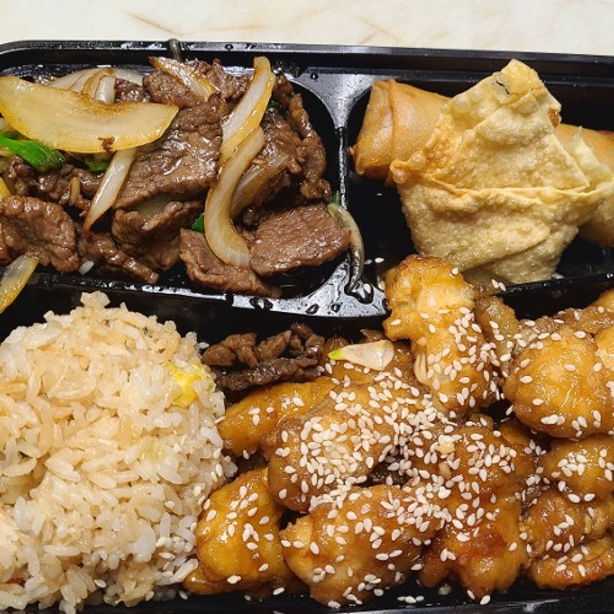 Mongolian Beef and Sesame Chicken super combo