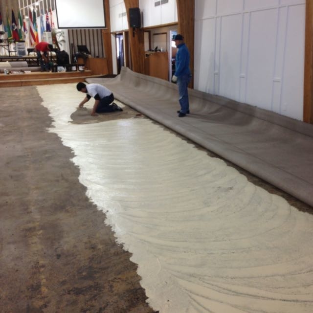 Here we are installing the new carpet.