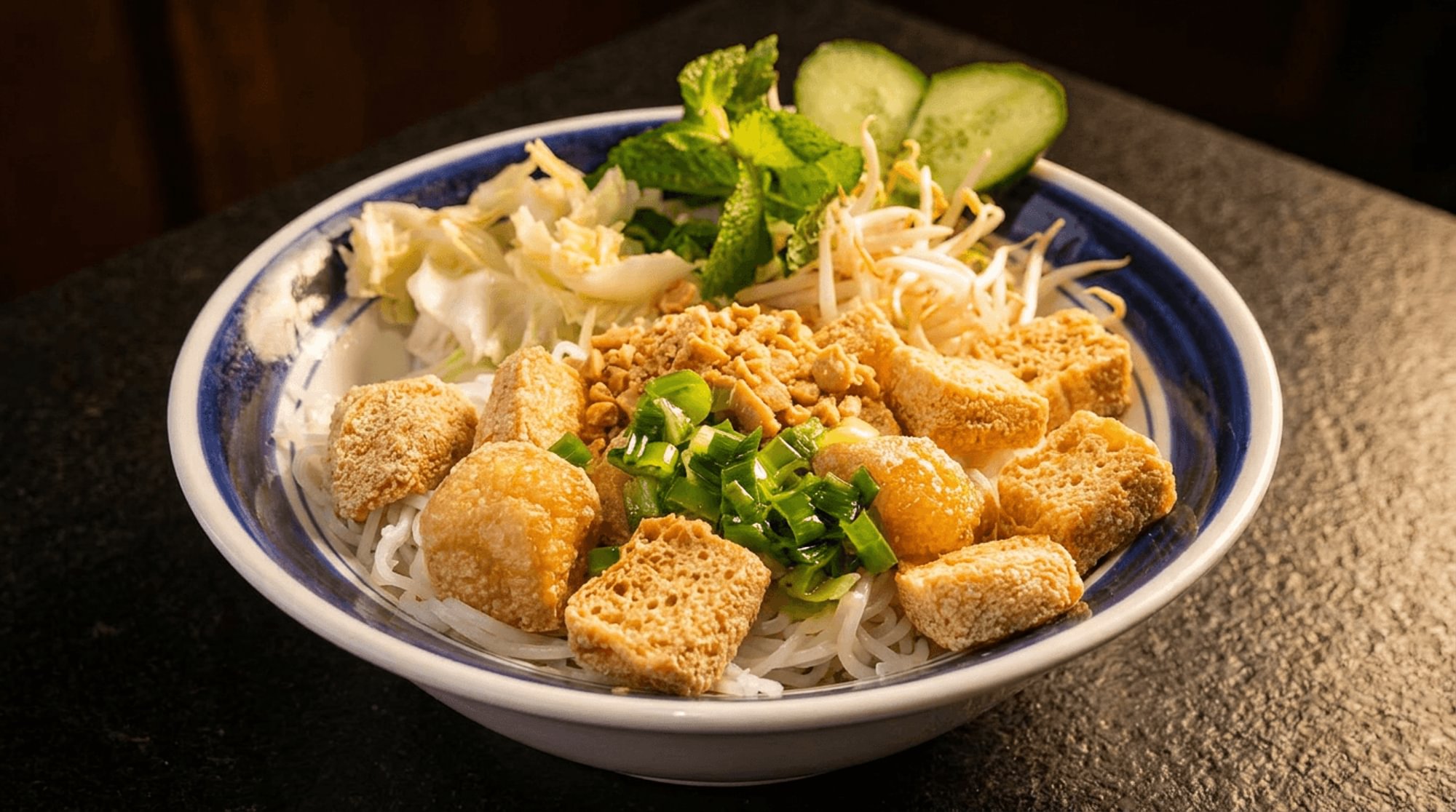 Vegan Rice Vermicelli with Fried Tofu
