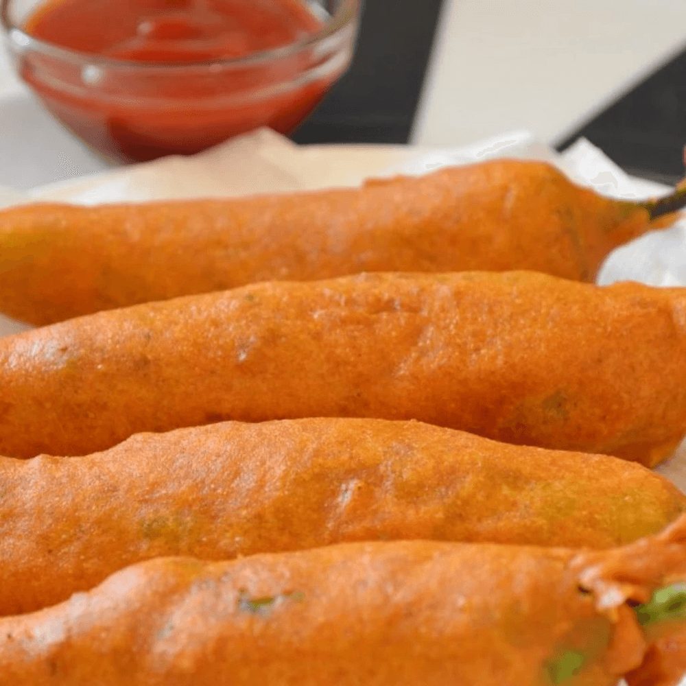 Mirchi Bajji (Golden Serrano Pepper Fritters) 4 Pieces