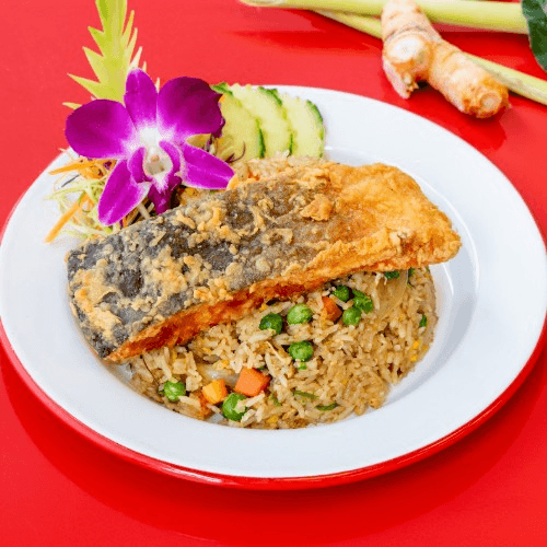 CRISPY SALMON WITH FRIED RICE