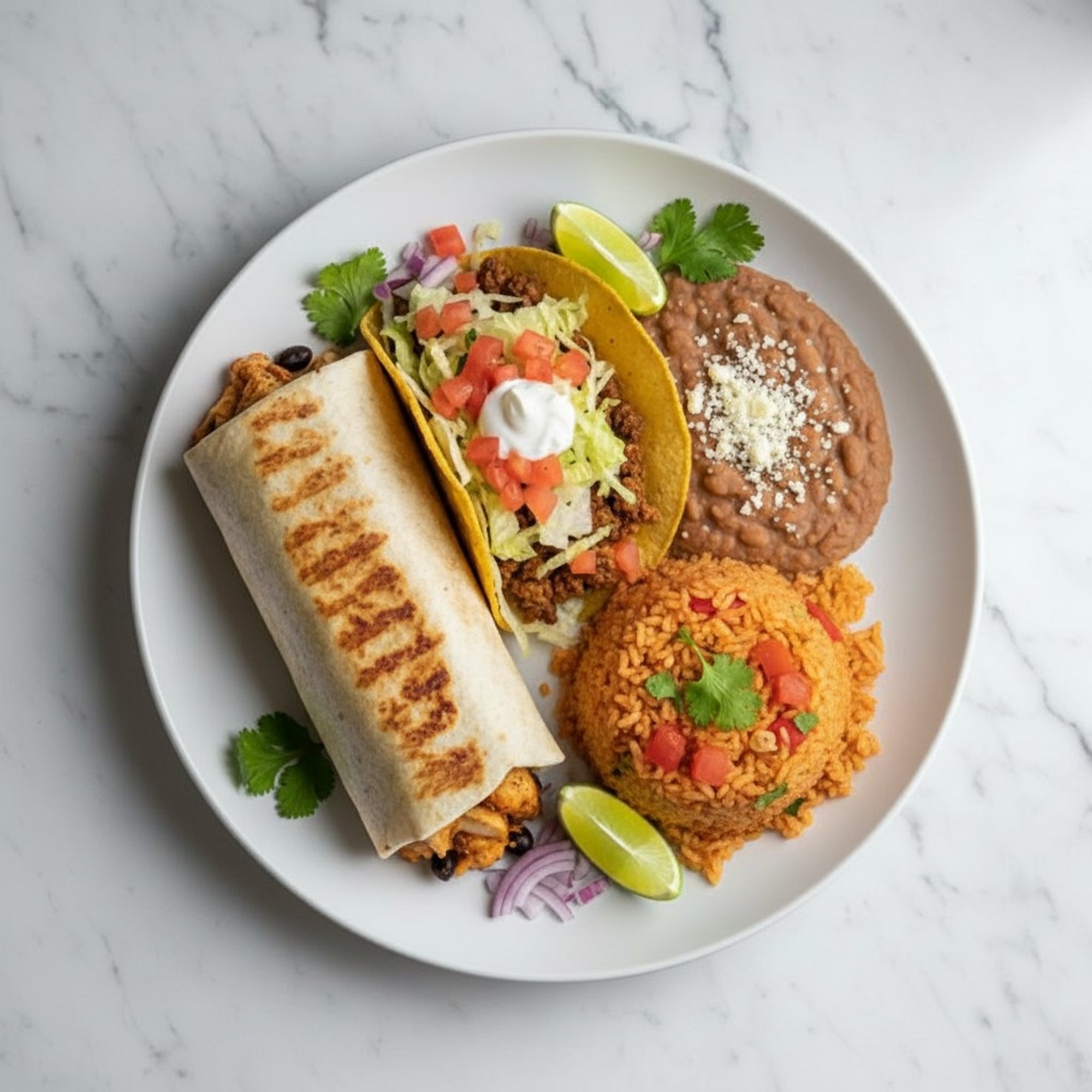 5. Burrito, Taco, Rice and Beans