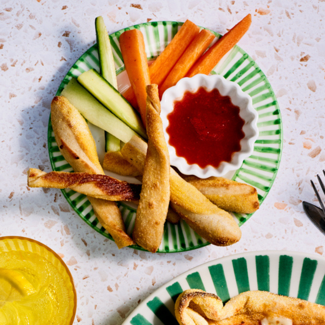 Vegetable Sticks with Bread Soldiers & Dip