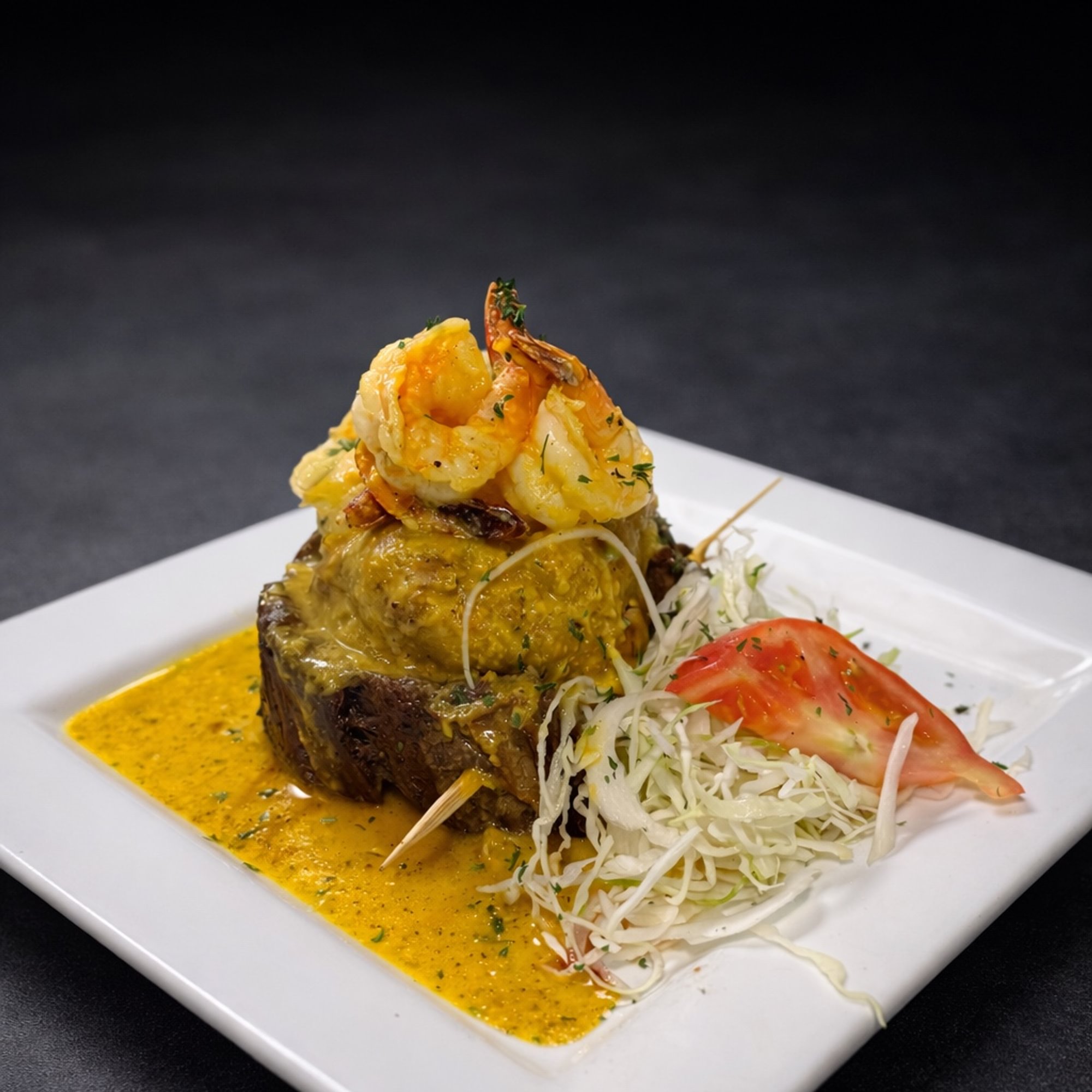 Viejo San Juan (Mofongo Relleno Camarones, Churrasco, Salsa Blanca)