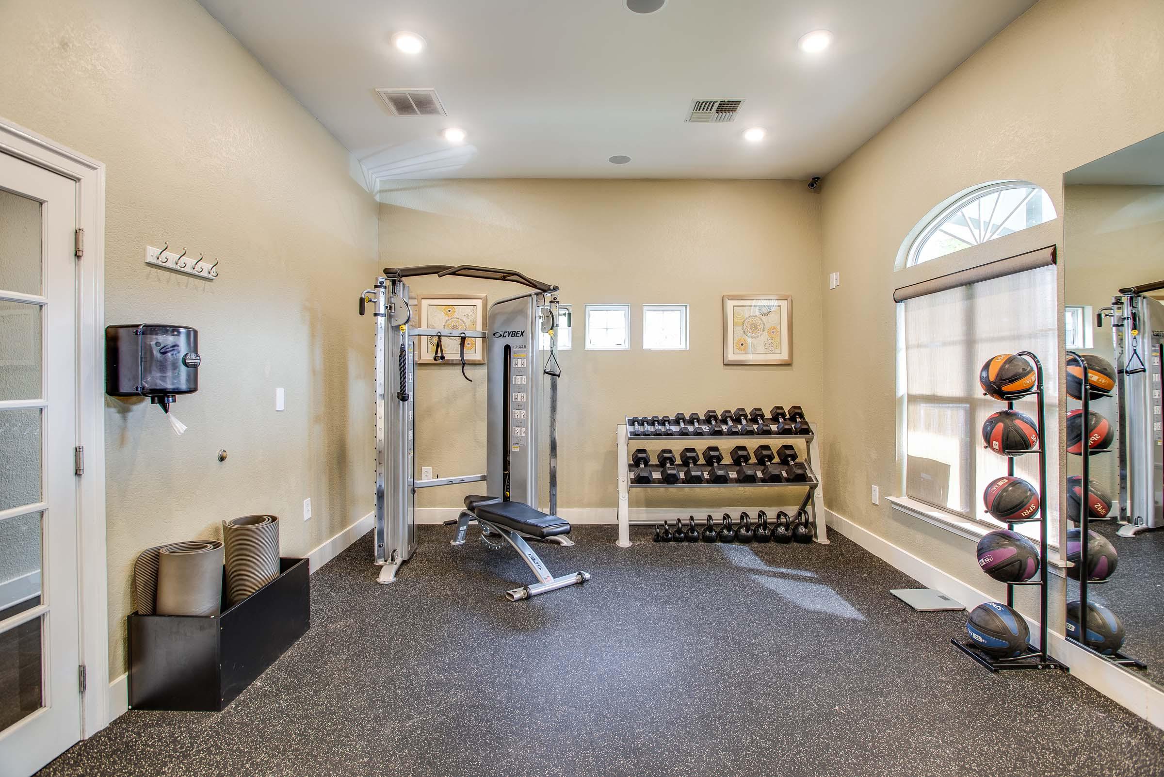 24 hour fitness center with free weights at Camden Ashburn Farm in Ashburn, Virginia.
