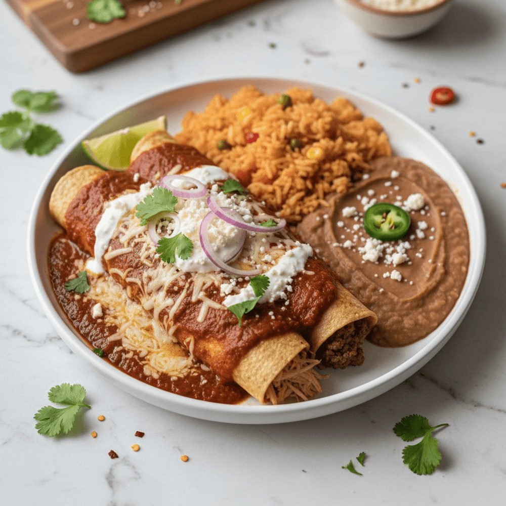 5. Two Enchiladas, Rice and Refried Beans Combo