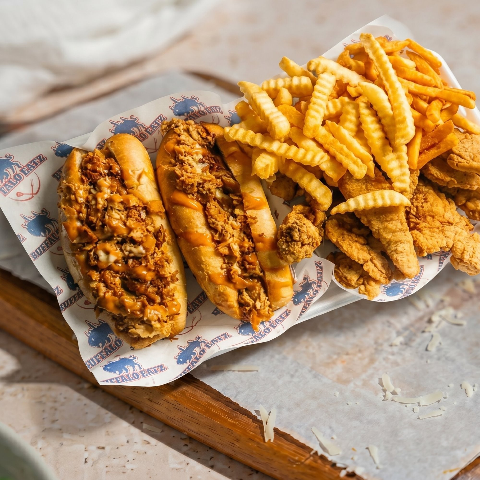 2 Small 6" Subs, 10 Chicken Fingers and 2 Fries