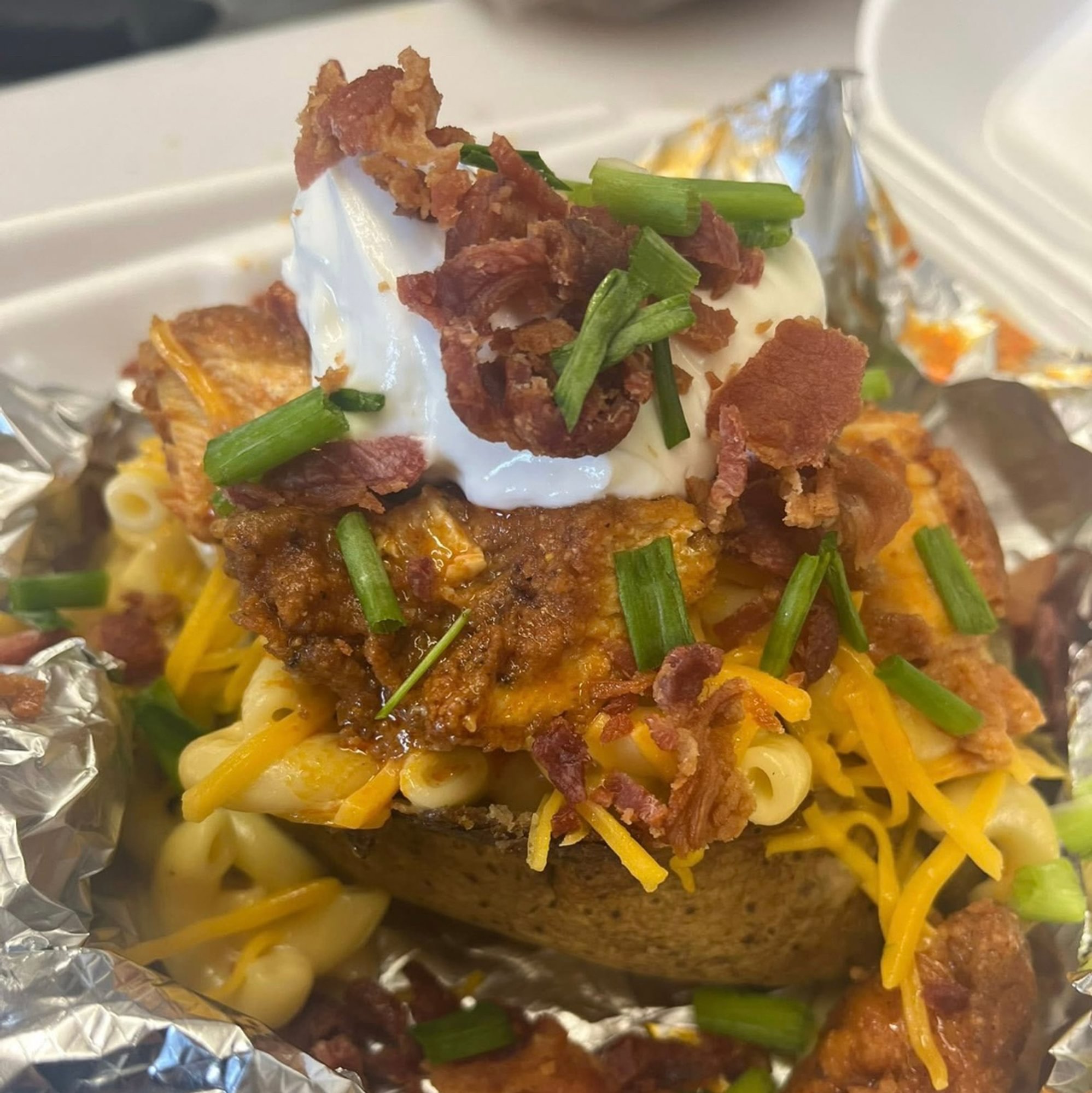 Loaded Buffalo Mac & Cheese Baked Potato