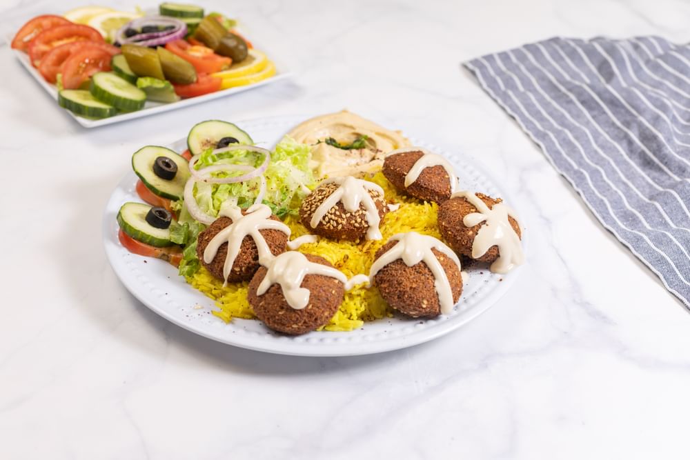 Falafel With Rice Salad And Hummus