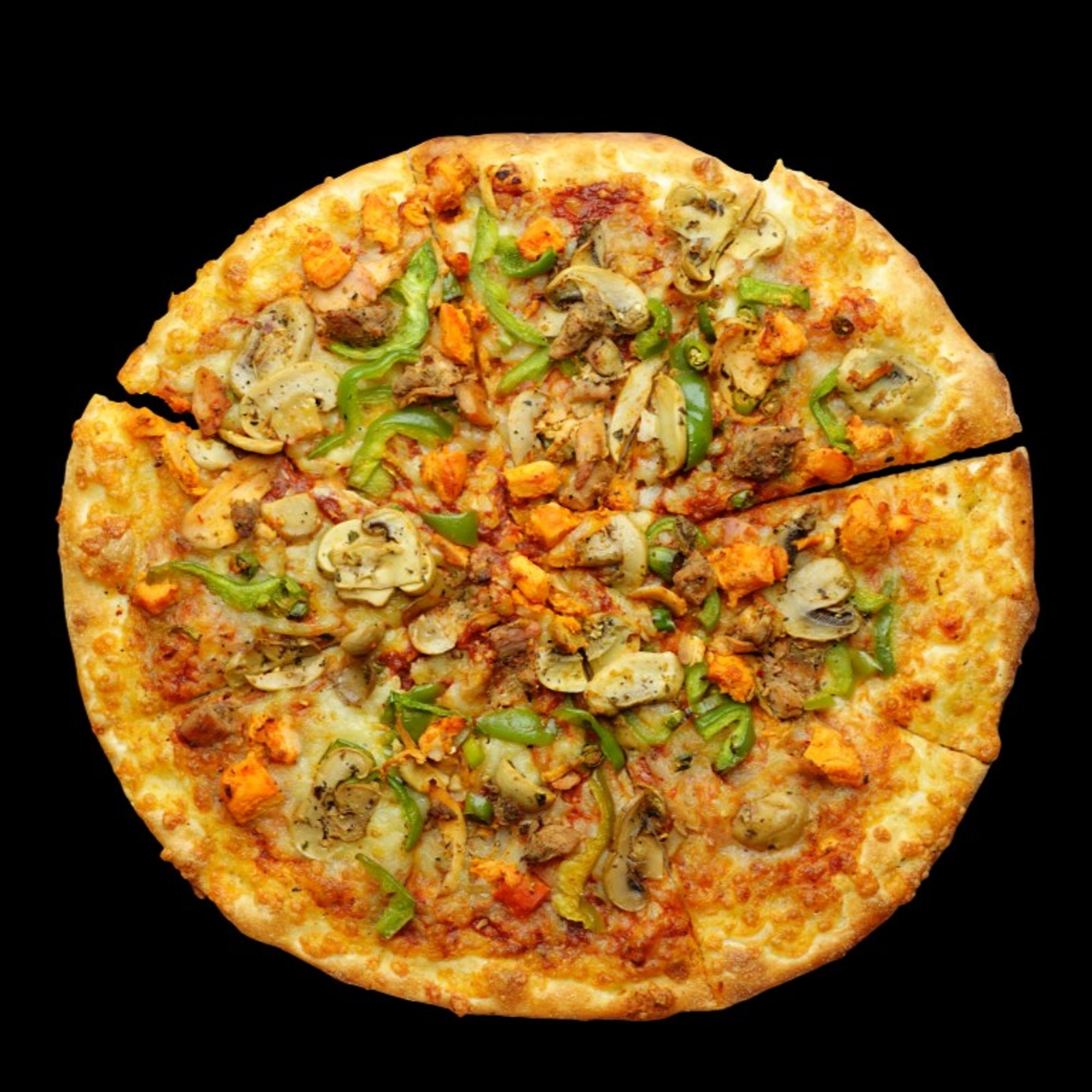 Grilled chicken Caesar pizza slice
