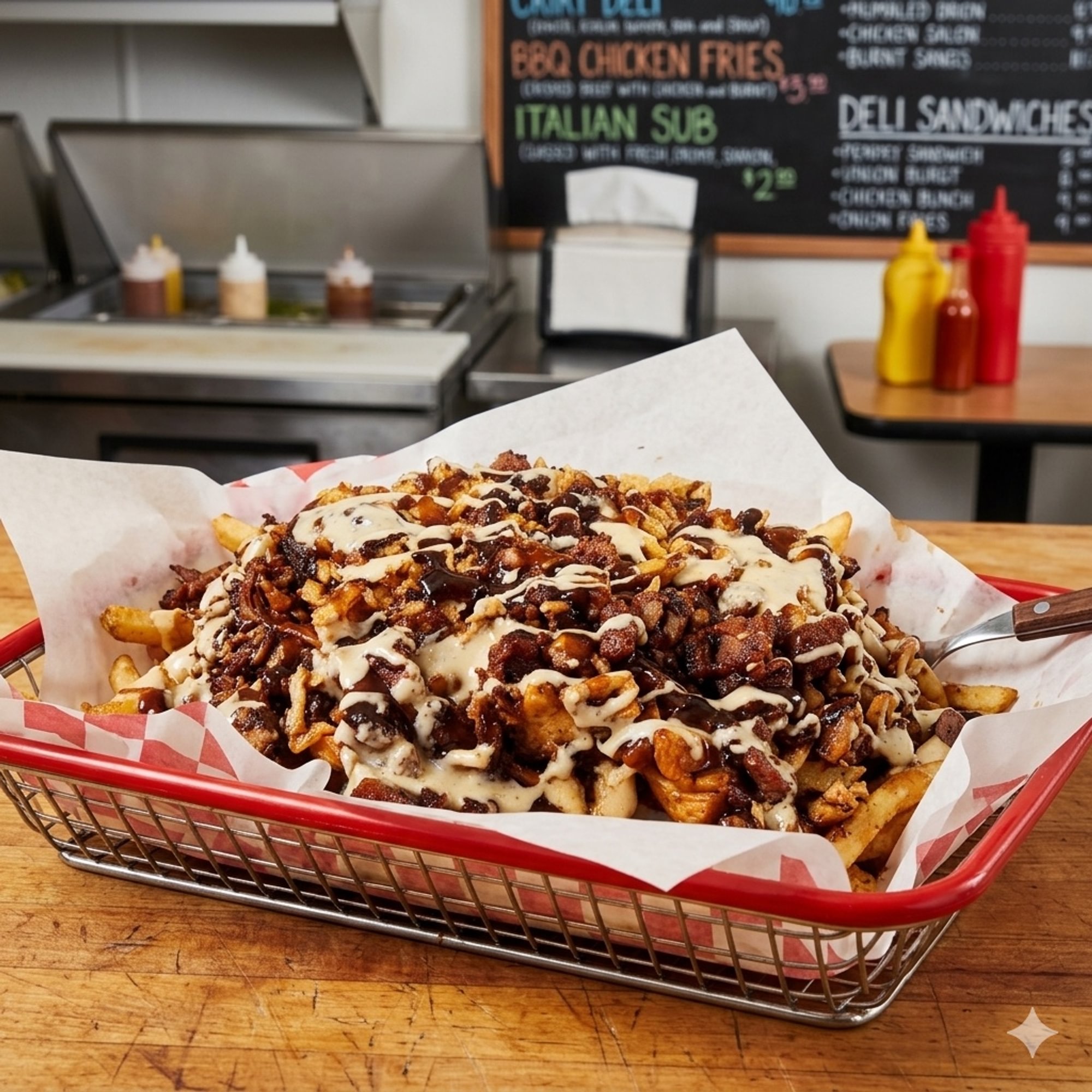 BBQ Chicken & Bacon Queso Fries