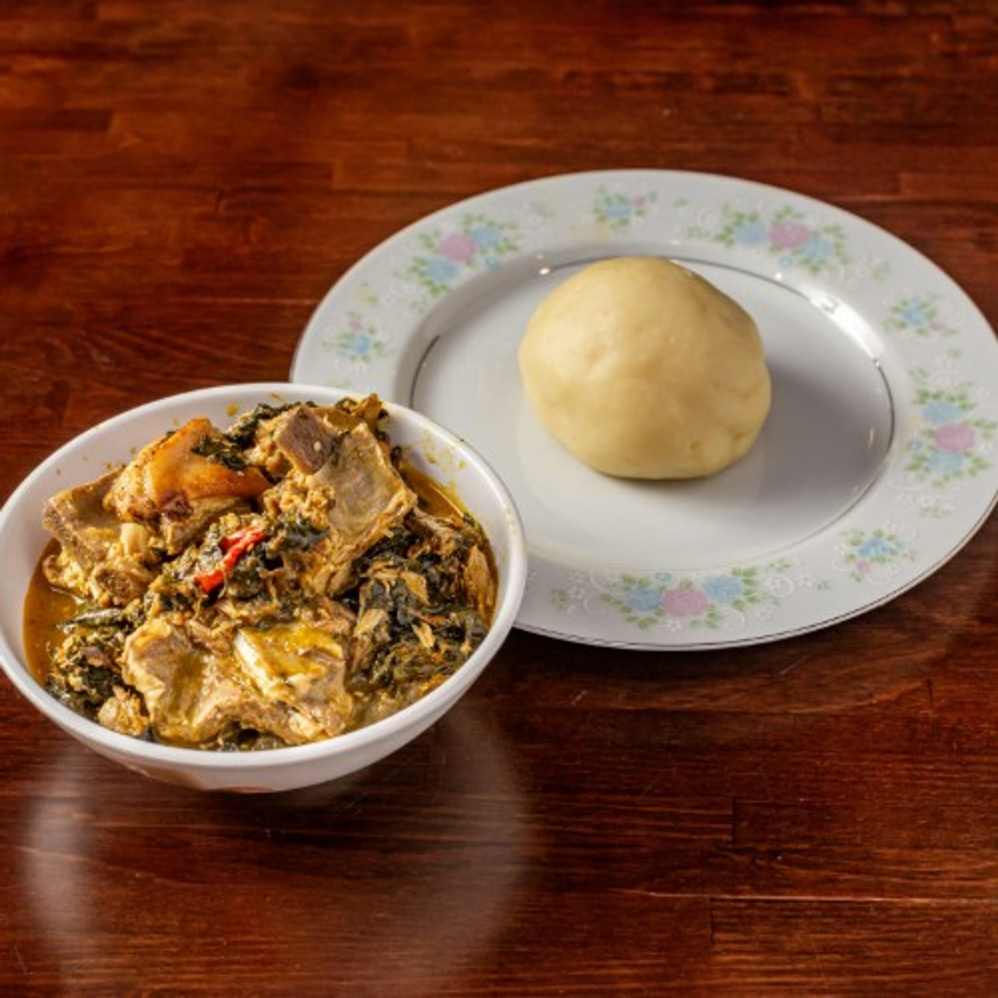Bitterleaf Soup with Yam Fufu or Corn Fufu
