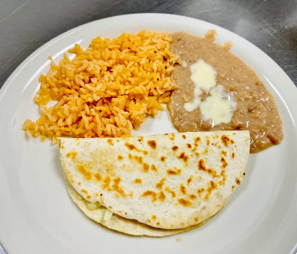 Cheese Quesadilla, Rice & Beans