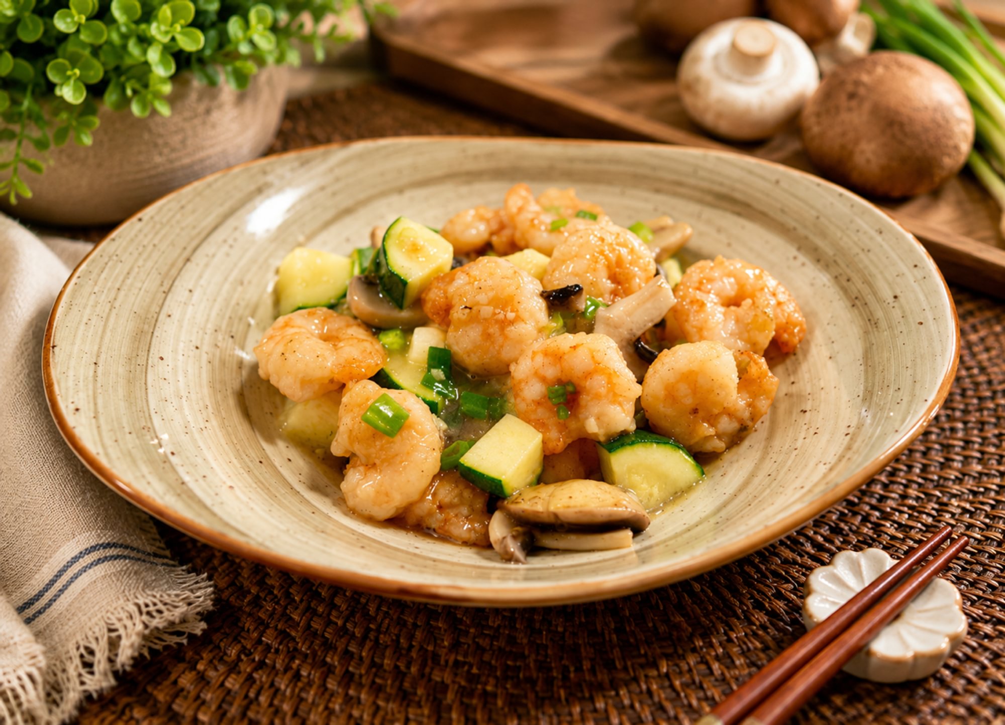Crispy Shrimp with Mushrooms / 蘑菇脆皮虾