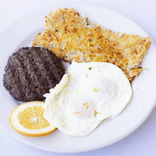 2 Eggs Any Style with Hamburger Patty