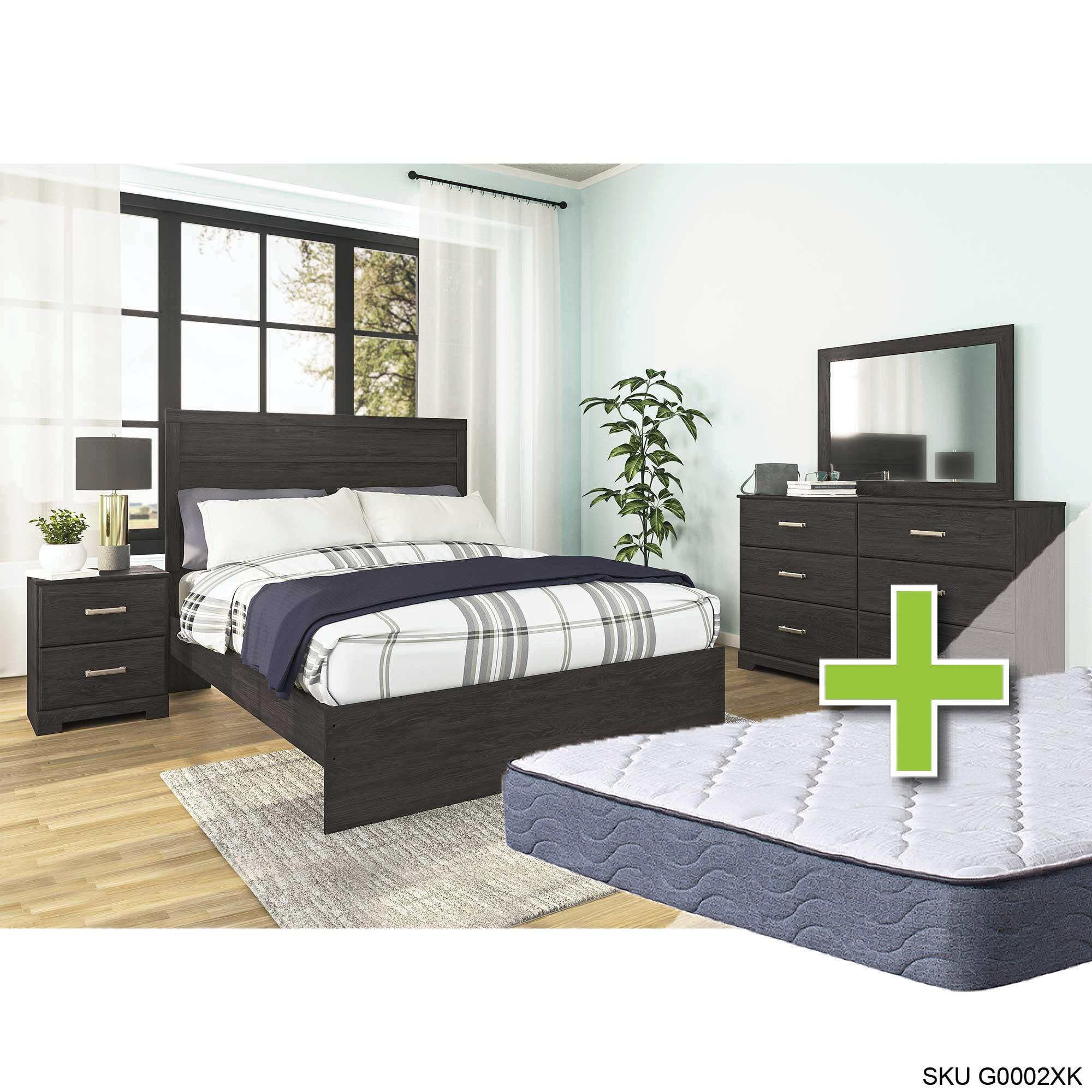 Queen Belachime Bed w/9.5" Tight Top Extra Firm Memory Foam Mattress & Dresser, Mirror, Nightstand