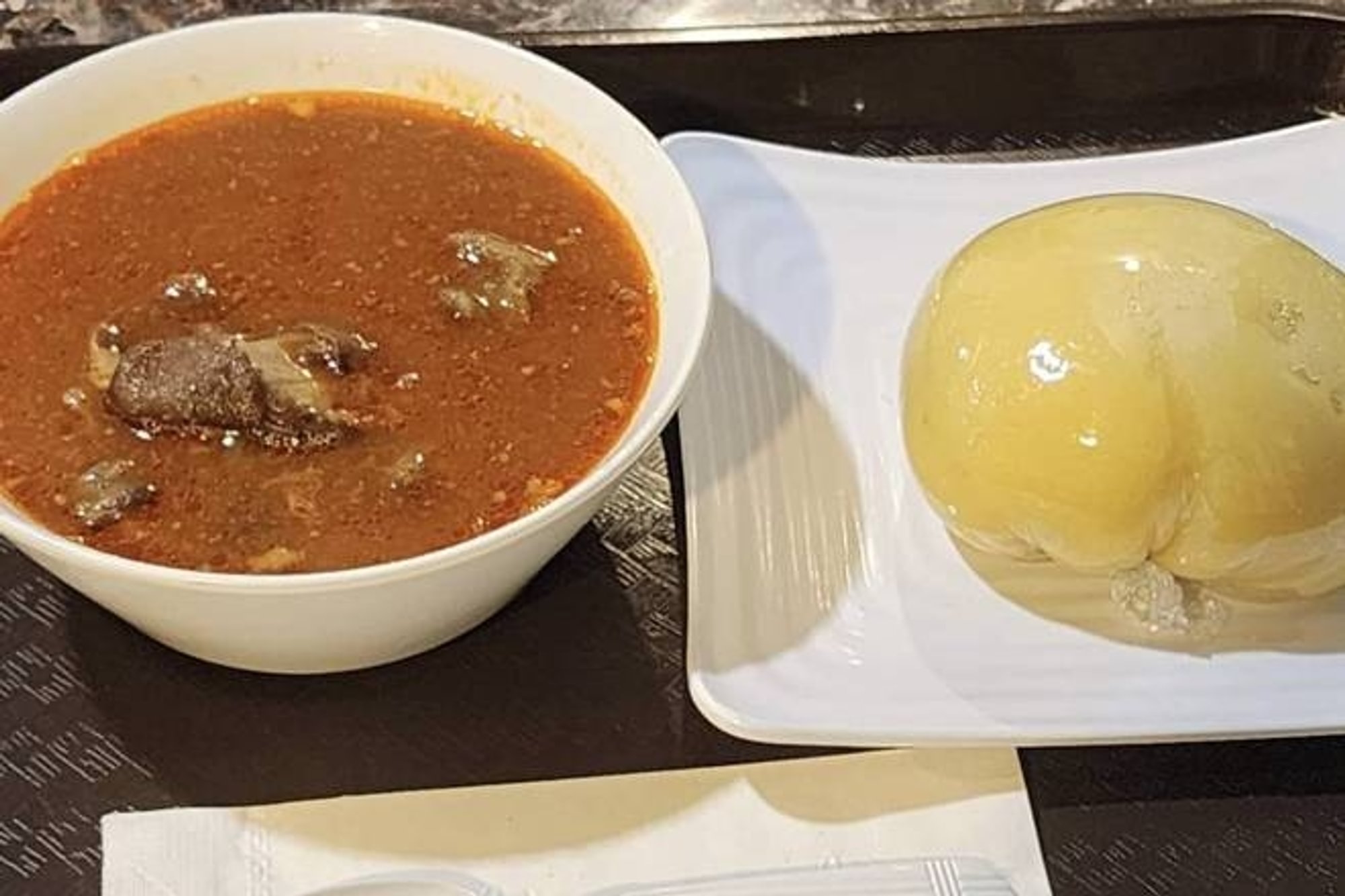 Fufu and Okra/Light soup w/ Meat (HalfnHalf)
