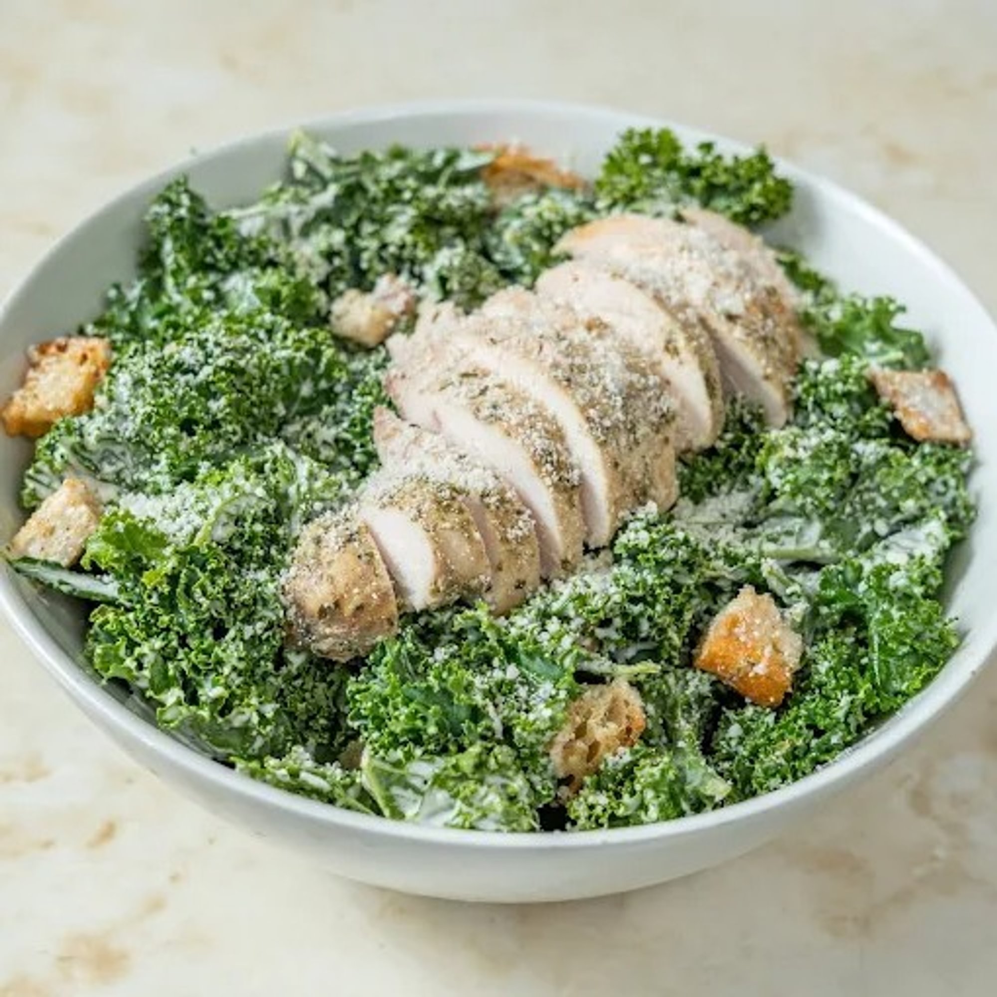 Kale Caesar Salad with Rotisserie Chicken