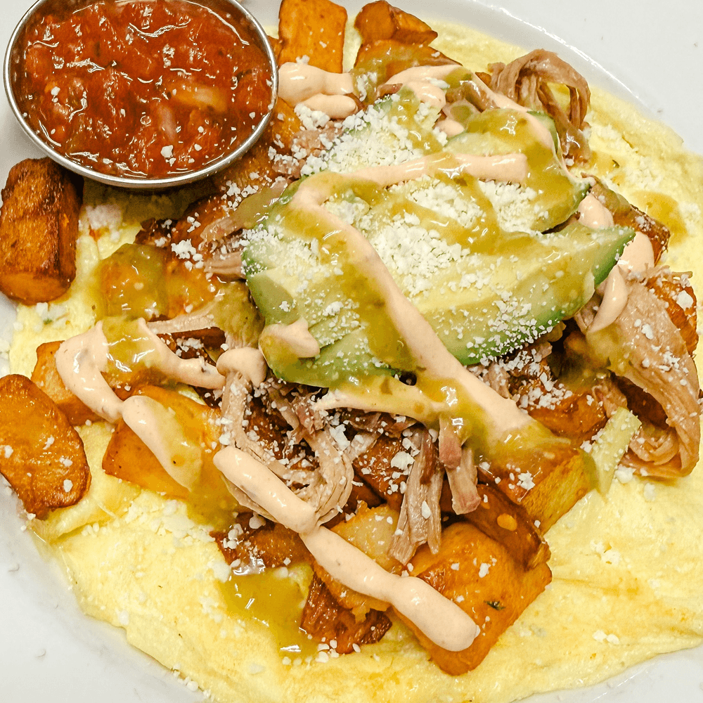 Open Faced Carnitas Omelet