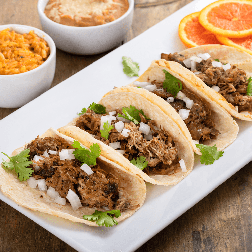 Pork carnitas taco plate