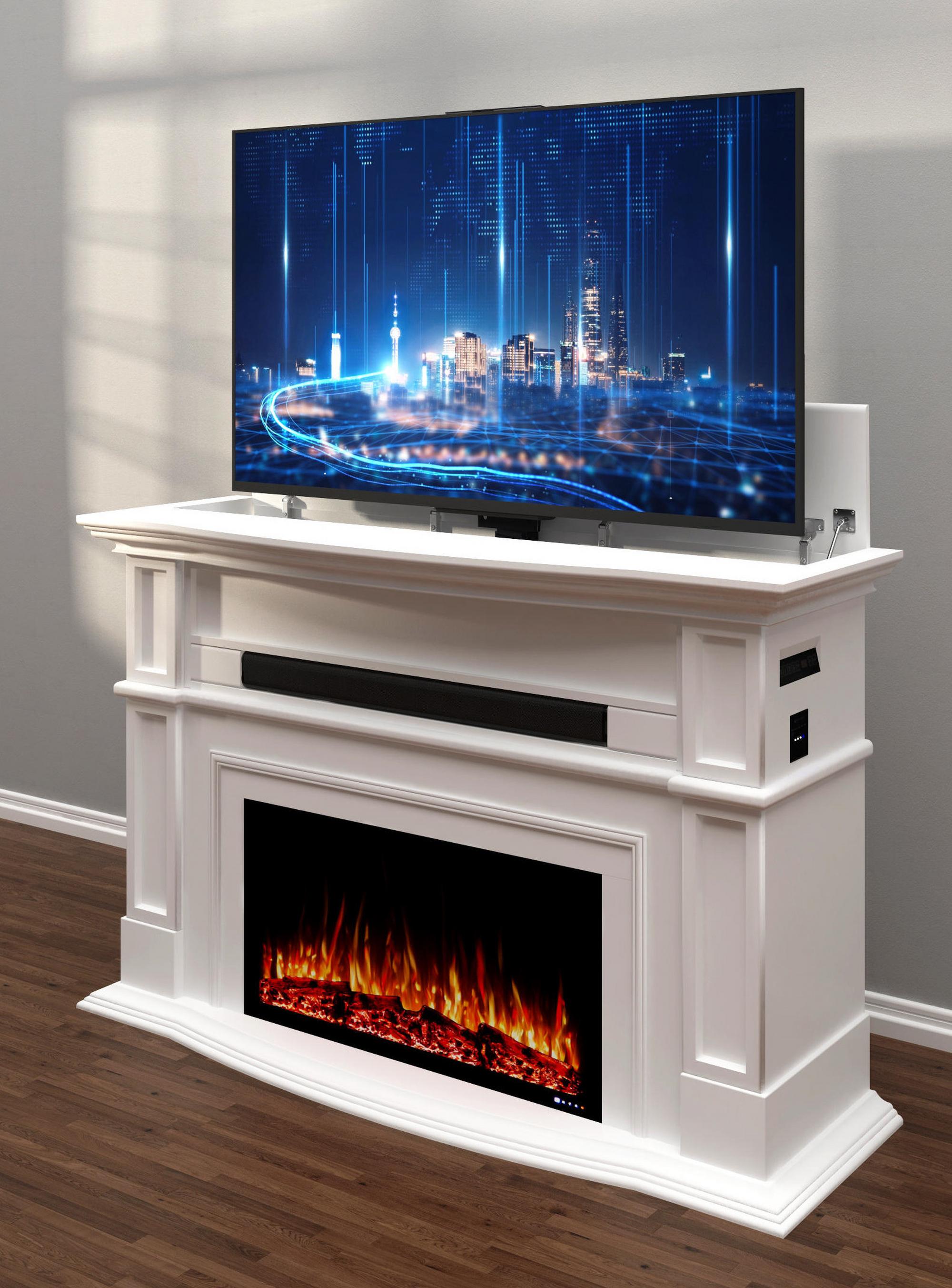 Classic Fireplace Mantel Motorized TV Mount Home Theater, 55-65"
