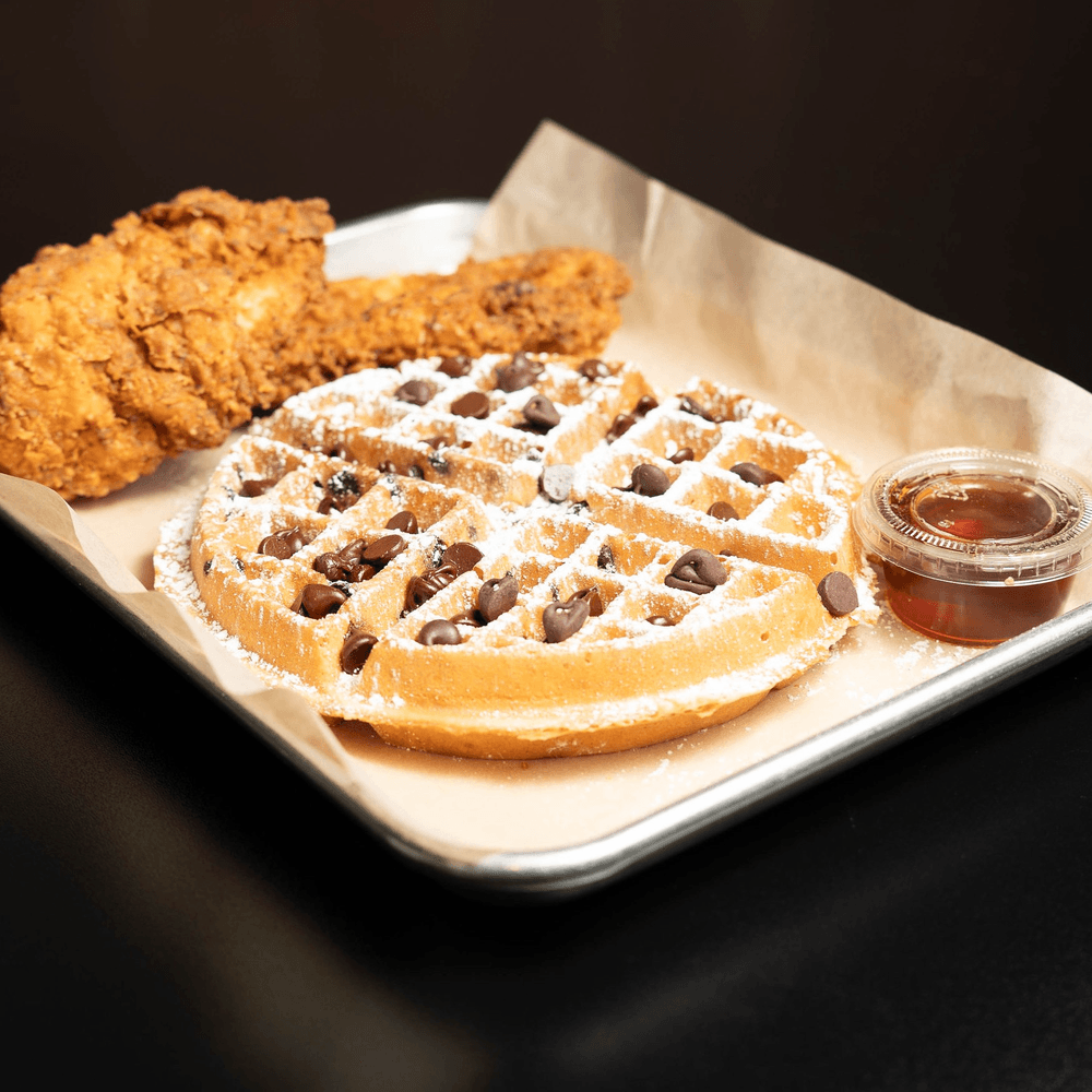 Chocolate Chip Waffle W\ 2 Handbreaded Chicken Tenders
