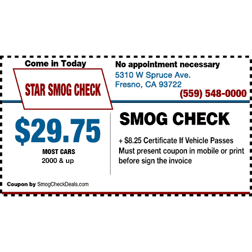 STAR Smog Check Coupons near me in Fresno | 8coupons