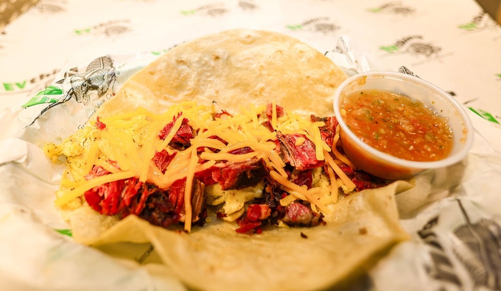 Brisket Egg and Cheese Taco