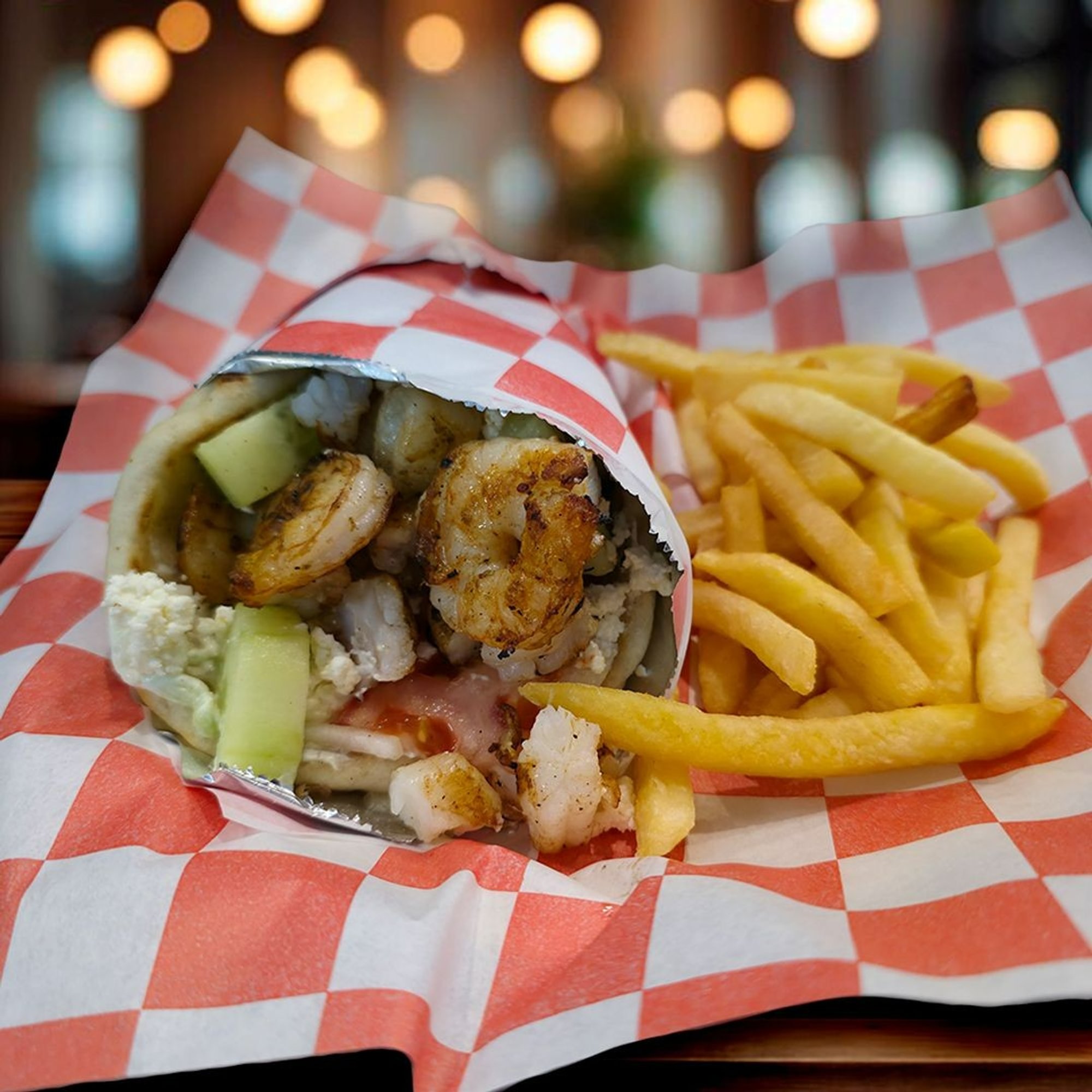 Greek Pita Wrap With Grilled Shrimp