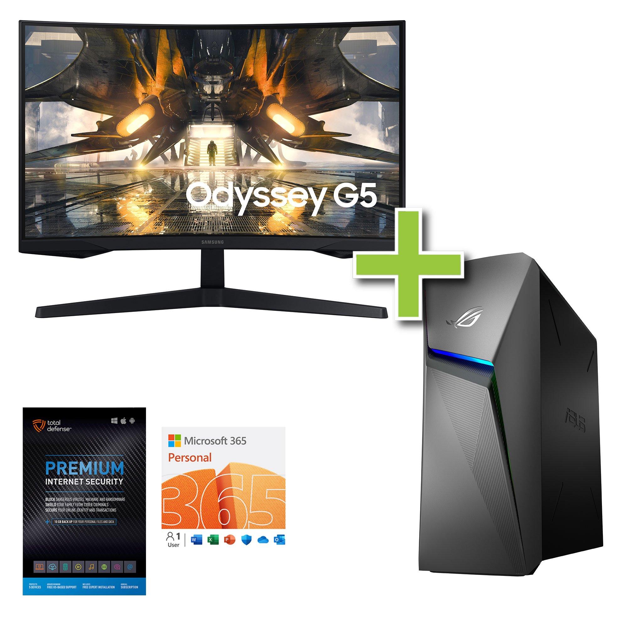 ASUS Gaming Desktop PC w/ Total Defense Internet Security,  Microsoft Office 365 & 27" Curved Monito