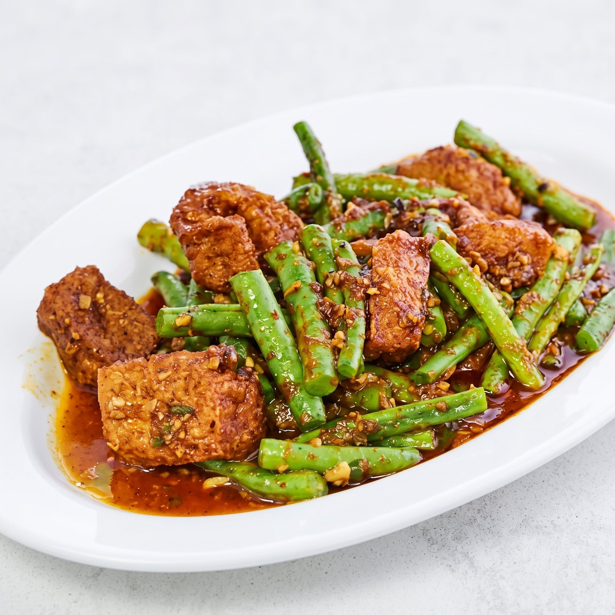 Tofu with Green Beans in Red Chili Sauce