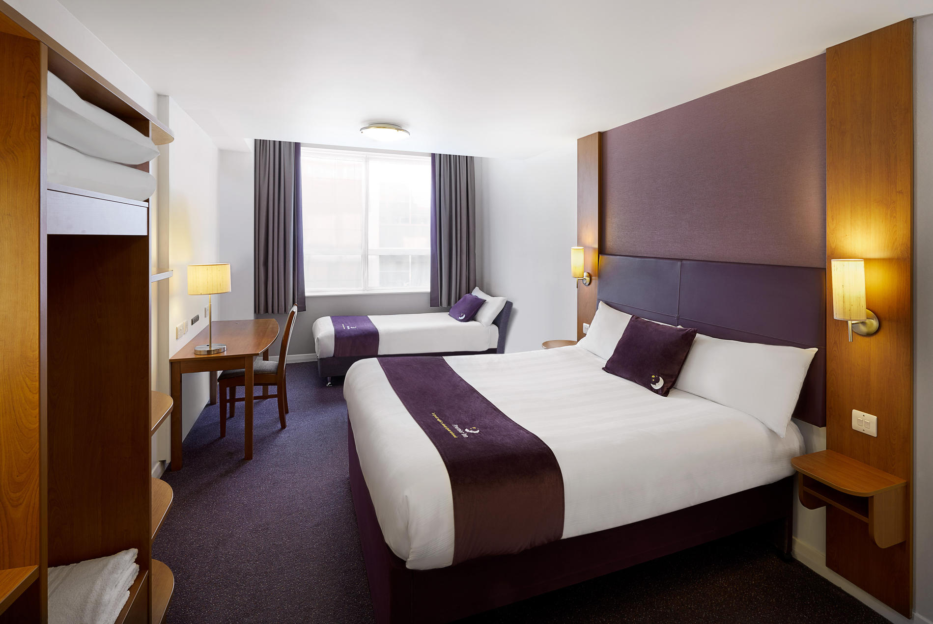 Premier Inn twin room with double bed and single sofa bed Premier Inn twin room with double bed and single sofa bed