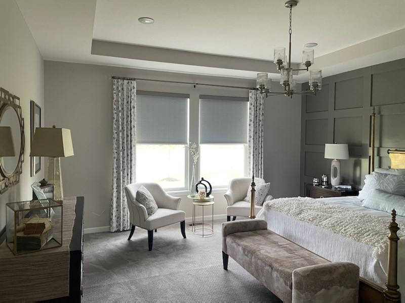 Get the best night's sleep when you add sleek Solar Shades and Drapes to your master bedroom. This Plainfield, IN, bedroom looks effortlessly trendy with these effortlessly gorgeous window treatments.  BudgetBlindsPlainfield  WindowWednesday  FreeConsultation  SolarShades  CustomInspiredDrapes  Plai