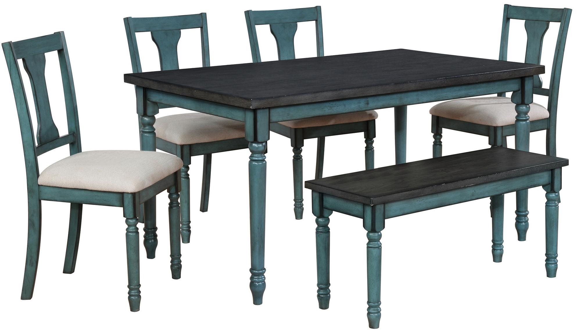 6-Piece Willow Teal Dining Set w/Bench